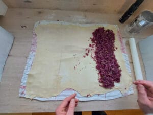 Put the strudel filling on one-third of the dough