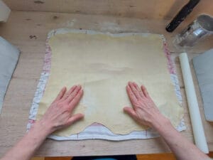 Strudel dough ready to be filled