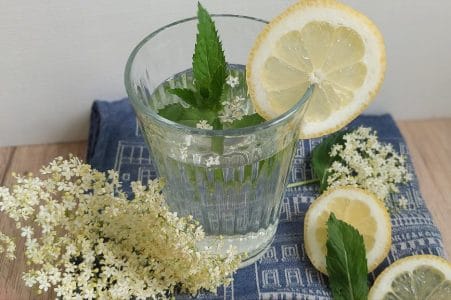 Elderflower syrup in a drink